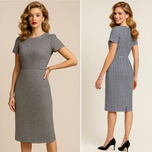 J.Crew Black White Gingham Stretch Sheath Dress 2 Lined Classic Old Money Preppy